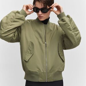 Mango olive green oversized bomber jacket, size S